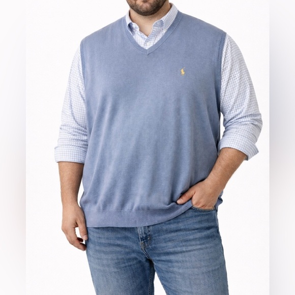 Polo Ralph Lauren Other - Polo RL Big Pony Pima Cotton Sweater Vest Blue Tall 3XLT Preppy Layering
